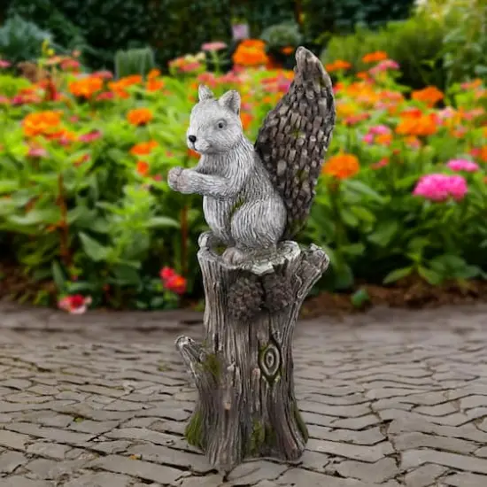 22.75" Squirrel on Tree Stump Outdoor Garden Statue {4}