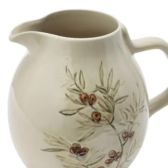 Hello Honey&reg; 3qt. Cream & Green Olive Branch Design Debossed Stoneware Pitcher {3}
