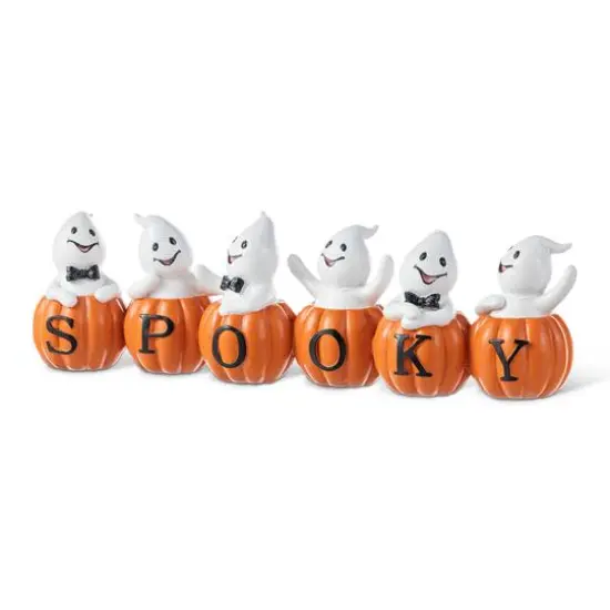 Glitzhome&reg; 15.5"L Halloween Polyresin SPOOKY Ghost Pumpkin Table Decor {7}