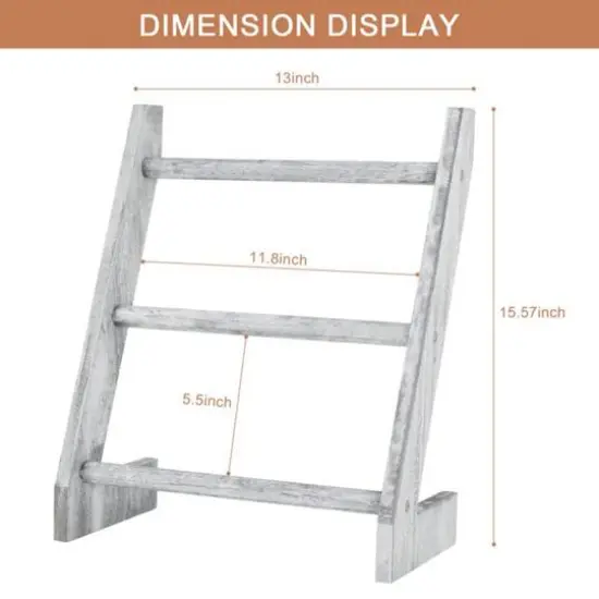 3-Tier Rustic Wood Farmhouse Wall Hanging Ladder Towel Rack Light Gray {4}