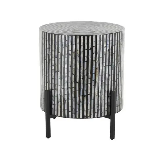 22" Mother of Pearl Shell Accent Table with Black Legs {7}