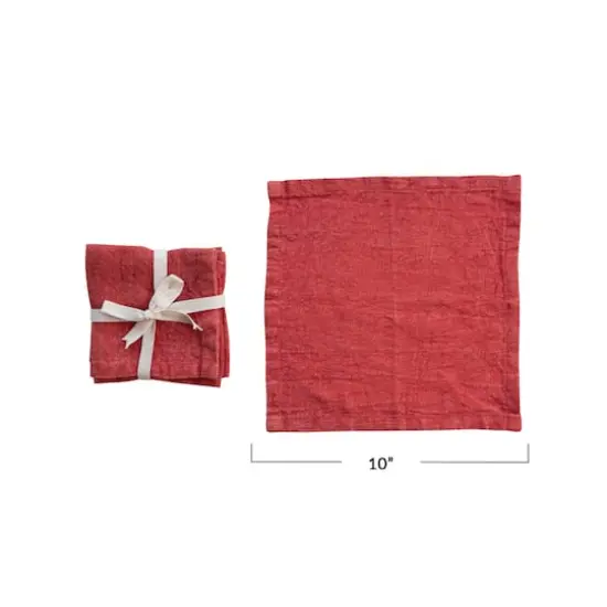 Hello Honey&reg; Red Stonewashed Linen Cocktail Napkin Set {5}