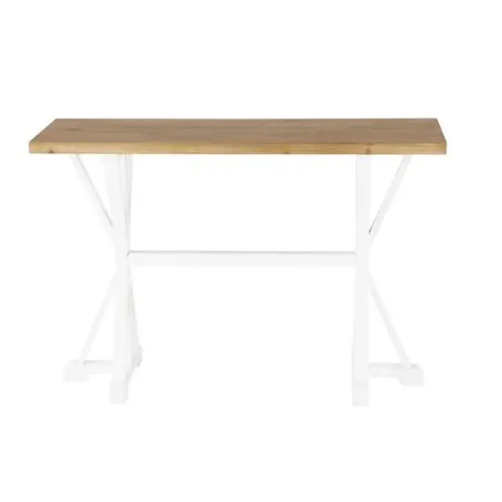 47" White Wood Living Room Console Table with Angled Legs & Brown Tabletop {7}