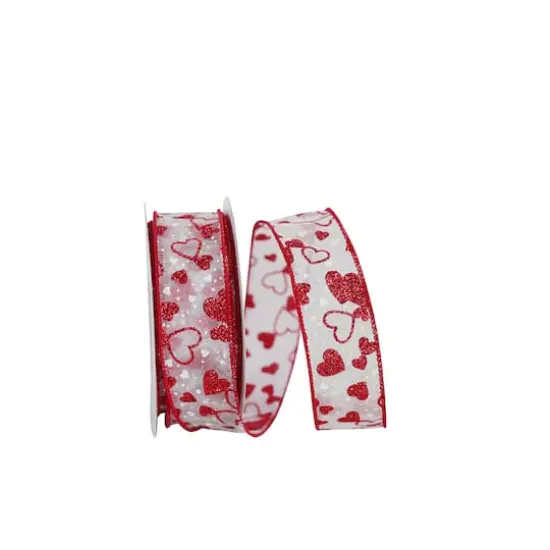 Reliant 1.5" x 20yd. Wired Sheer Glitter & White Hearts Ribbon {1}