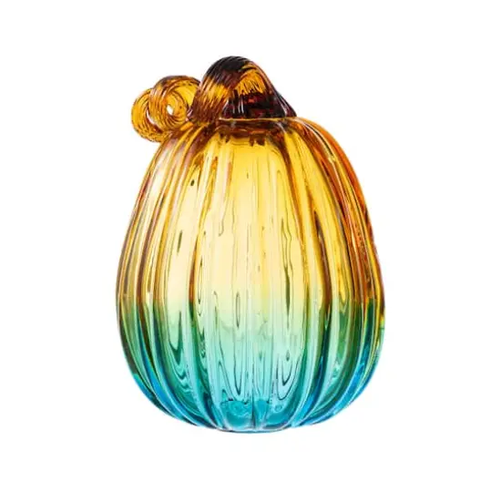 Glitzhome&reg; 7" Gradient Turquoise Glass Pumpkin {8}