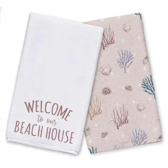 Welcome To The Beach House Tea Towel Set Blush/White {1}