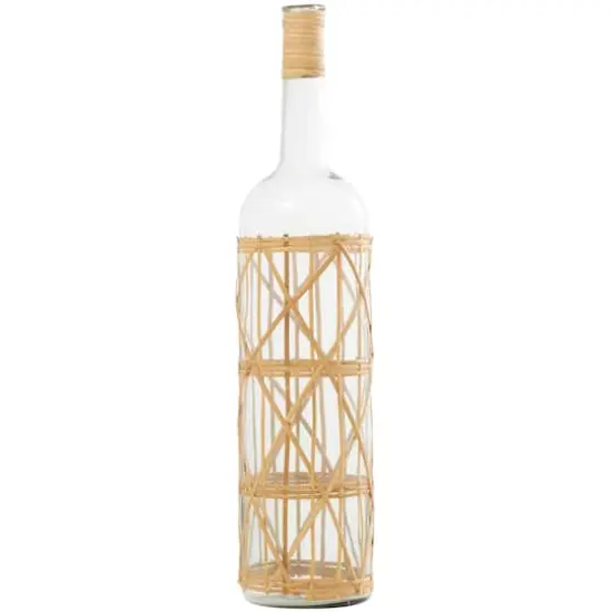 27" Clear Glass Handmade Tall Vase with Light Brown Rattan Woven Body & Neck {3}