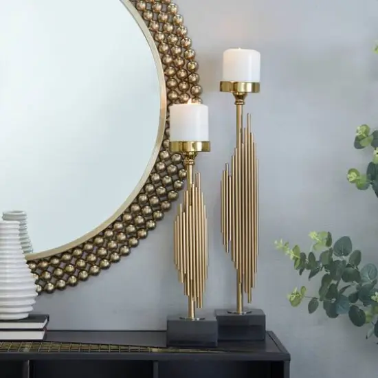 Gold Stainless Steel Vertical Pipe Stand Candle Holder Set {8}