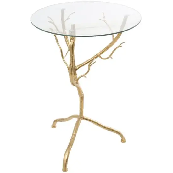 22" Metal Branch Accent Table with Glass Top Gold {3}