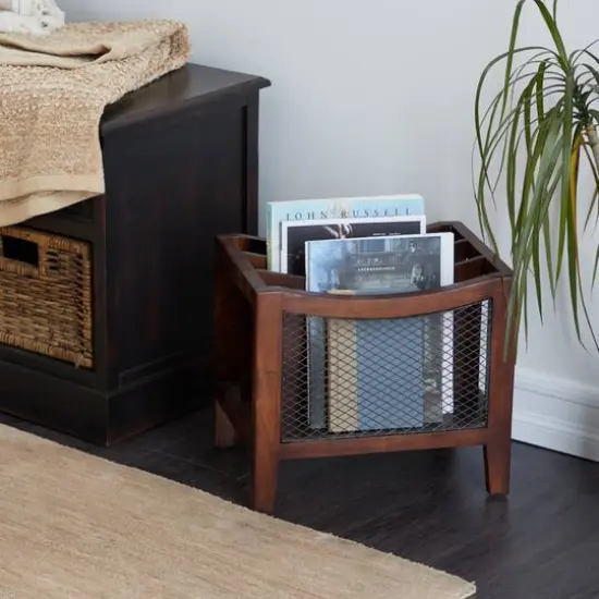 Brown Wood Traditional Magazine Rack Holder {11}