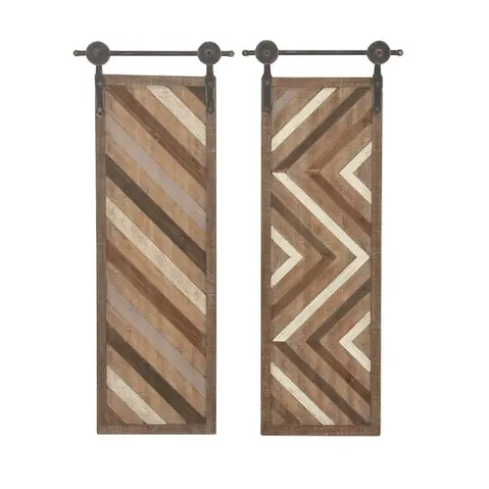 Set of 2 Brown Wood Farmhouse Abstract Wall Decor, 16" x 39" {4}