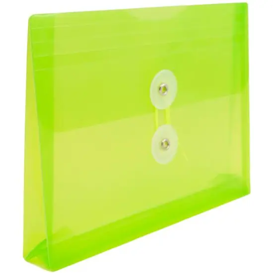 JAM Paper 5.5" x 7.5" Button & String Tie Closure Plastic Envelopes, 12ct. Lime Green {5}
