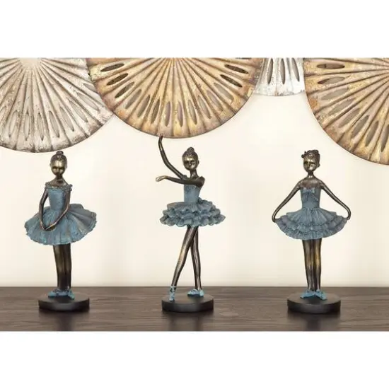 Set of 3 Teal Polystone Traditional Dancer Sculpture, 6" x 12" {7}