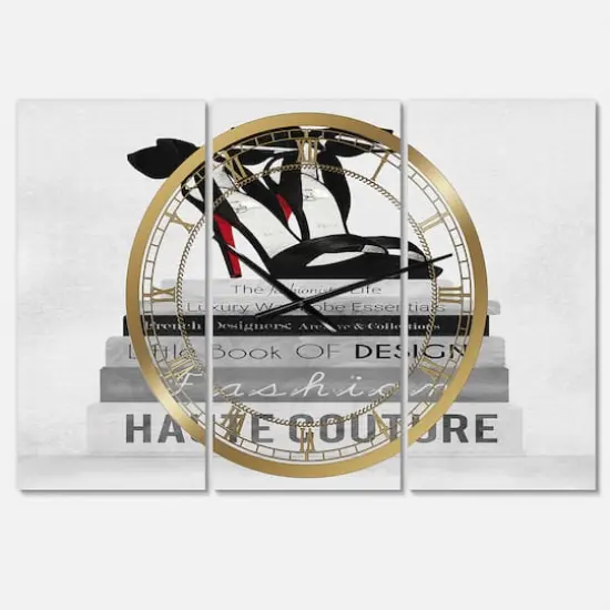 Designart Fashionista Reads III Fashion 3 Panel Large Wall Clock {1}