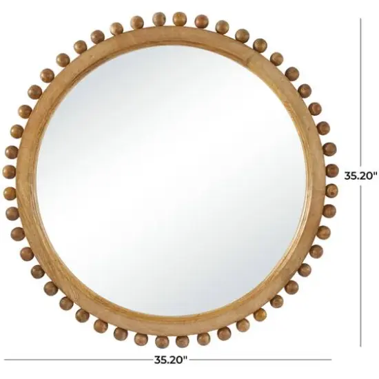 35" Mango Wood Beaded Ball Frame Wall Mirror Gold {6}