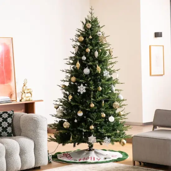 Glitzhome&reg; 48" Dimensional Christmas Holly Leaves Felt Tree Skirt {5}