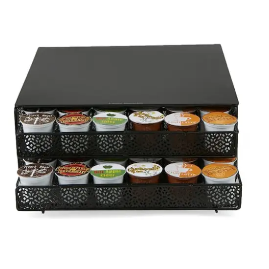 Mind Reader Flower Pattern Black 72 Capacity Double Coffee Pod Metal Mesh Storage Tray {8}