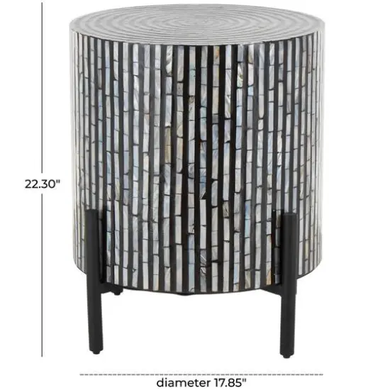 22" Mother of Pearl Shell Accent Table with Black Legs {8}