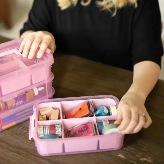 Everything Mary Four Tray Plastic Storage Organizer Pink {13}