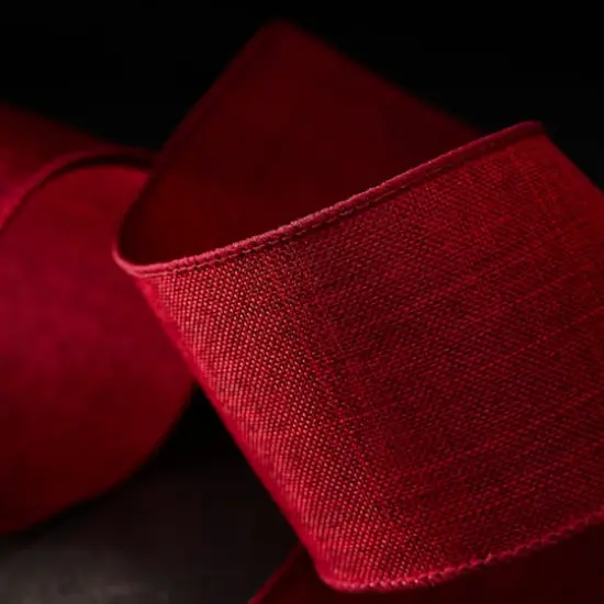 2.5" x 25ft. Faux Linen Wired Ribbon by Celebrate It&reg; Dark Red {3}