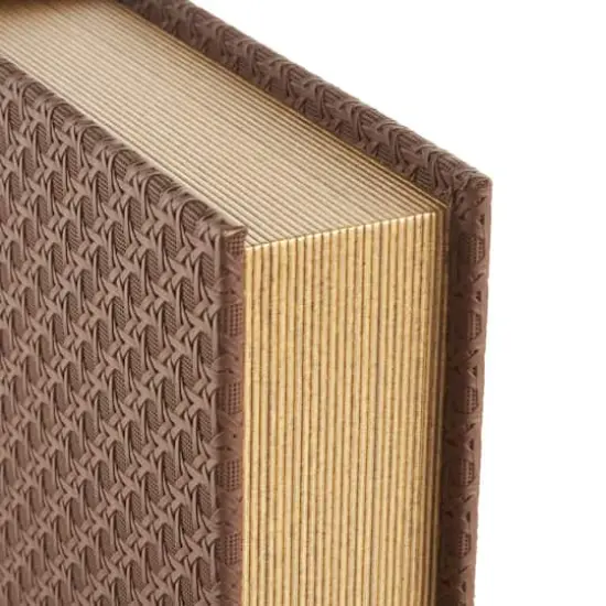 Faux Leather Geometric Woven Grid Book Storage Box Set Brown {6}