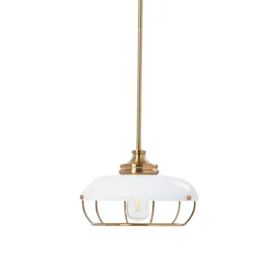 Hello Honey&reg; Robert Stevenson Lighting Presley Caged Dome Metal Ceiling Light Brushed Brass/White {1}