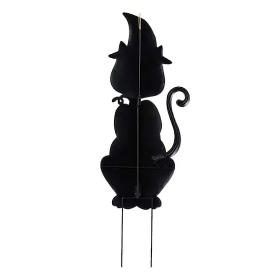 Glitzhome&reg; 36"H Halloween Metal Black Cat with Spring Head and Stacked Pumpkin Yard Stake {8}