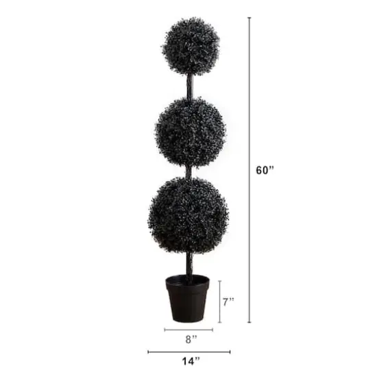5ft. UV Resistant Artificial Halloween Black Triple Ball Boxwood Topiary (Indoor/Outdoor) {3}