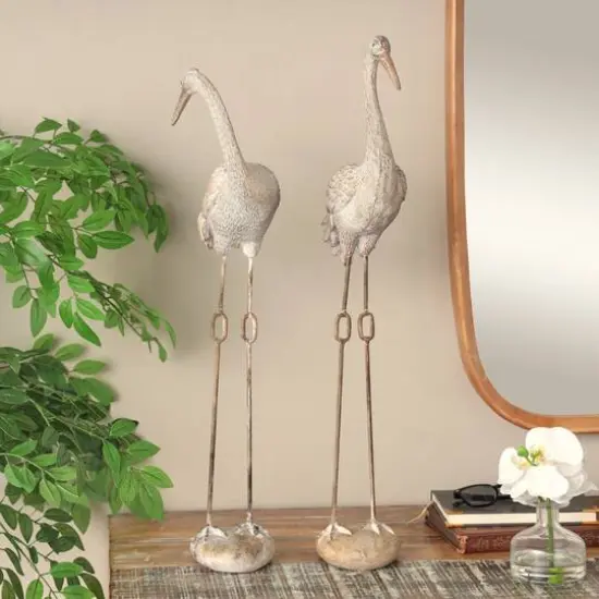 Cream Carved Crane Sculpture Set {3}
