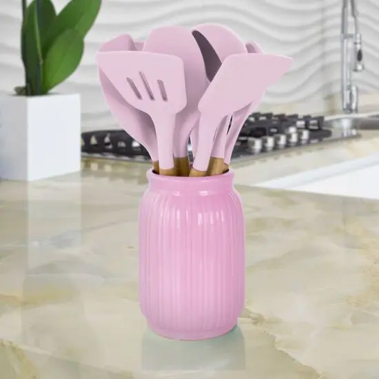 MegaChef Pink Silicone & Wood Cooking Utensils Set, 9ct. {5}