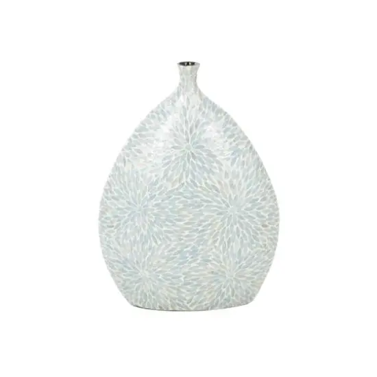 24" Light Blue Mother of Pearl Shell Floral Handmade Large Mosaic Vase with Cream Underlay {9}