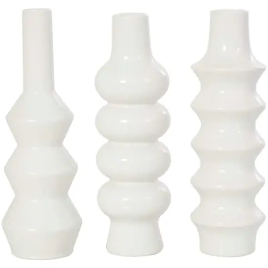 11" White Ceramic Abstract Vase Set {1}