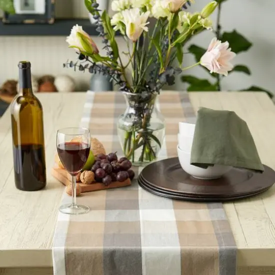 DII&reg; 72" Tri-Color Check Table Runner Stone {7}