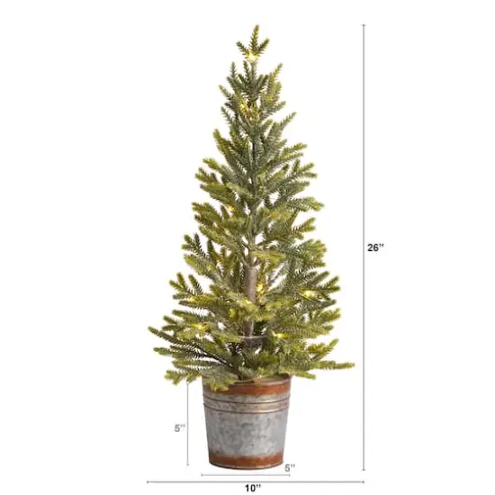 2ft. Pre-Lit Pine Artificial Christmas Tree in Rustic Metal Planter, Warm White Lights {5}