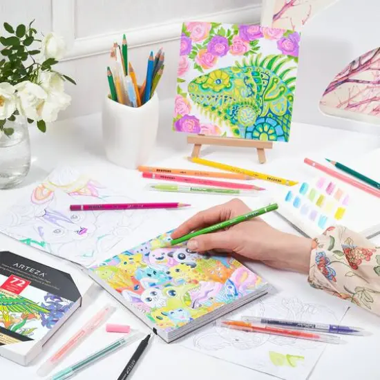 Arteza&reg; 6.4" x 6.4" Animal & Doodle Coloring Book Set {5}