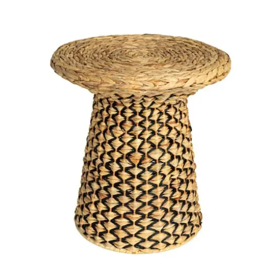 Household Essentials 18" Black & Natural Braided Water Hyacinth & Resin Geometric Side Table {1}