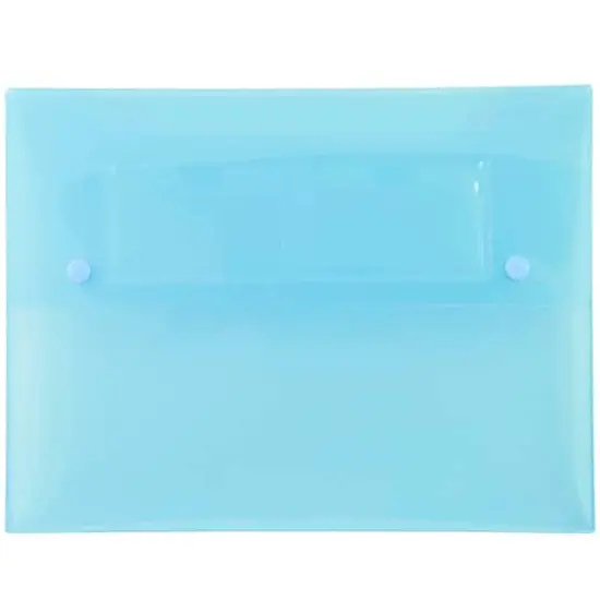 JAM Paper 9.5" x 12.5" Plastic Portfolio with Two Button Snap Closure Blue Translucent {1}