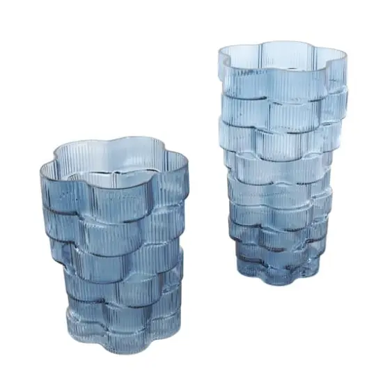 Blue Glass Stacked Flower Shape Vase, 2ct. {3}