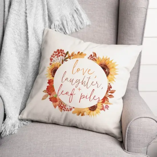 Love Laughter Leaf Piles Throw Pillow {3}