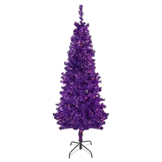 6ft. Pre-Lit Purple Tinsel Artificial Christmas Tree, Clear Lights {1}