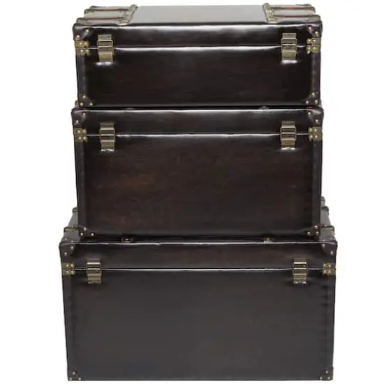 Dark Brown Faux Leather Studded Trunk with Latches & Handles Set {14}