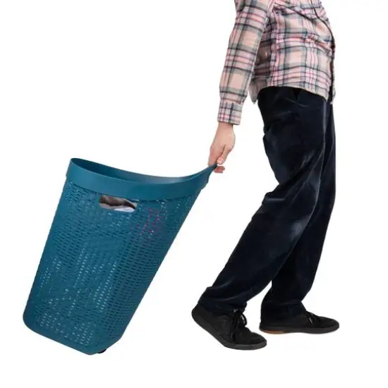 Mind Reader 60L Ventilated Mobile Laundry Hamper with Cut Out Handle & Integrated Caster Wheels Blue {6}