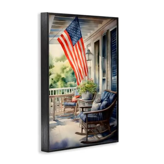Stupell Industries Porch with American Flag Framed Giclee Art Black {4}