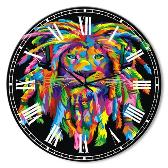 Designart Lion Rasta Oversized Modern Wall Clock {1}