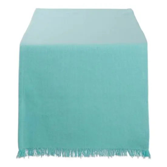 DII&reg; 108" Solid Heavyweight Fringed Table Runner Aqua {1}