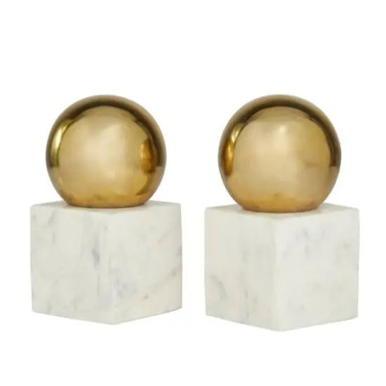 CosmoLiving by Cosmopolitan 7" Marble Orb Bookend Set Gold/White {1}