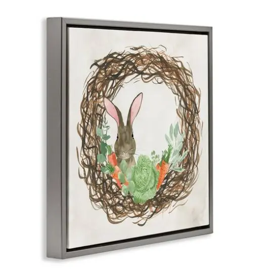 Stupell Industries Spring Easter Wreath Floater Framed Art Gray {4}