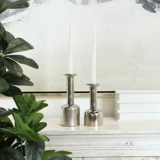 Silver Aluminum Taper Candle Holder with Rounded Bases Set {3}