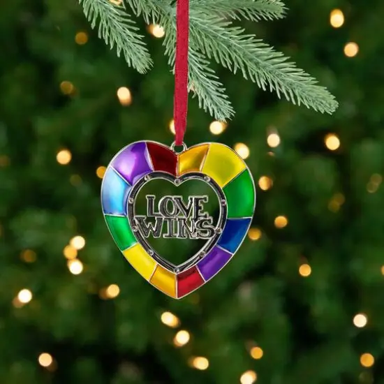 3" Faceted Love Wins Pride Heart Ornament with European Crystals {6}