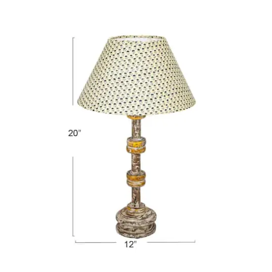 Hello Honey&reg; 20" Multicolor Reclaimed Wood Spool Table Lamp with Printed Cotton Shade, 2ct. {4}